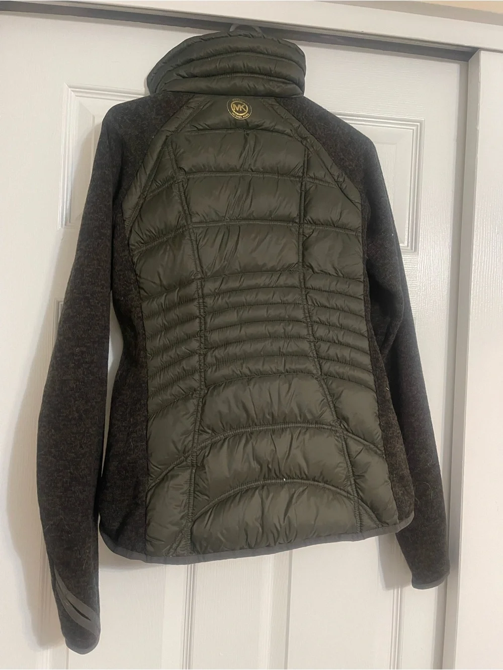 Michael Kors Down Knit Jacket Women’s Size Small Black Orange Zip Gorpcore